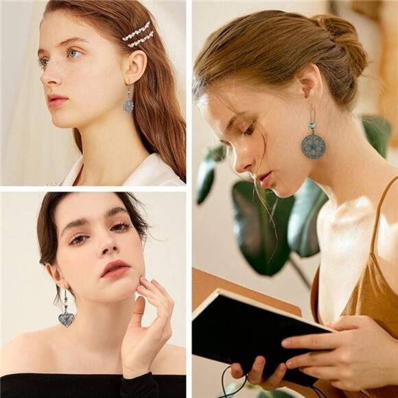 45 Pairs Vintage Silver Drop Dangle Earrings Set for Women Bohemian Bronze - Picture 2 of 7